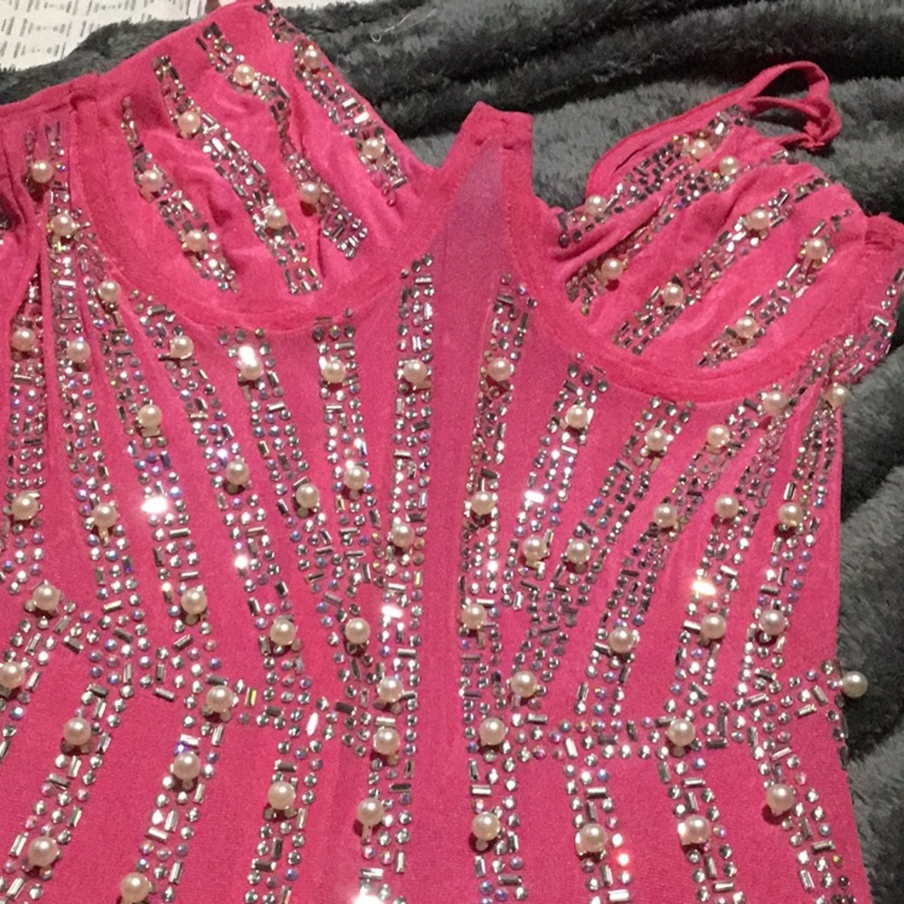 Fashion Nova Vibrant Pink Beaded Mini Dress - Picture 9 of 14